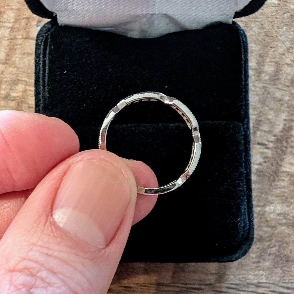 Milgrain Art Deco Full Eternity Wedding Ring Size 5 - Picture 2 of 3